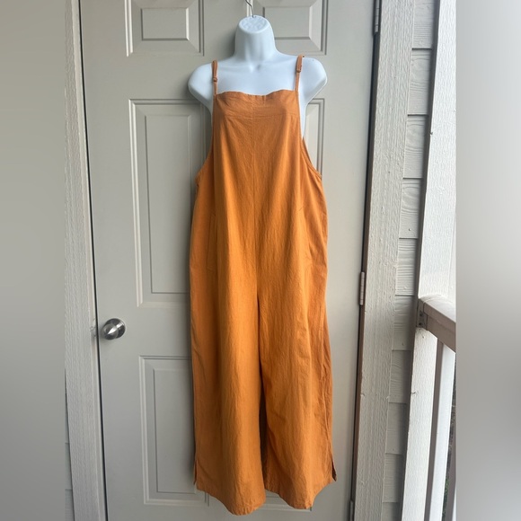 Minimalist Boho Jumpsuit Wide Leg Relaxed Fit Size M, Muted Orange Boho Overalls - Picture 1 of 8